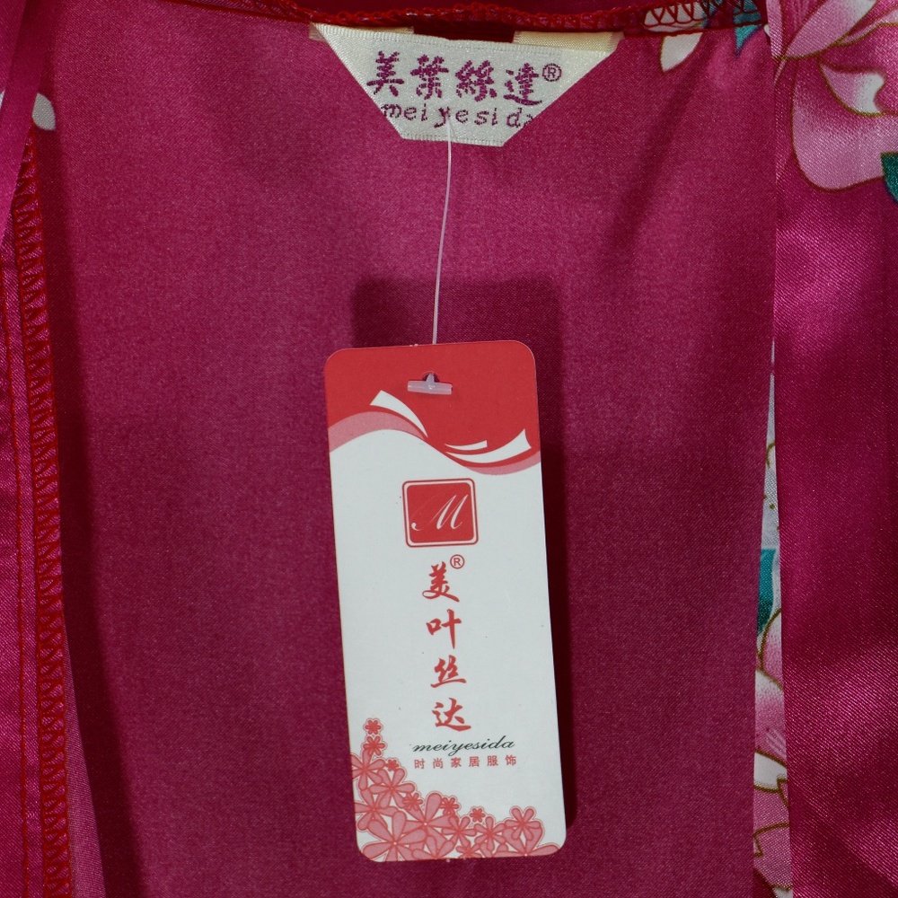 MEI YESIDA Rose Pink Silk Satin Kimono Style Robe - Picture 5 of 6